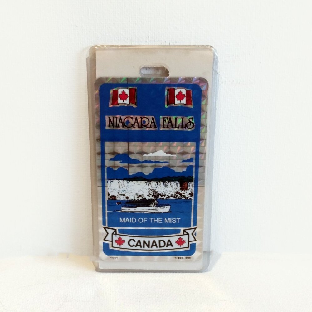 Vintage Holographic-CANADA NIAGARA Maid Of The Mist-Luggage Tag Holder-1989